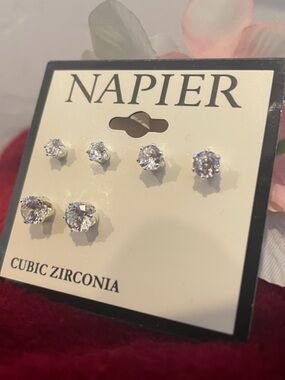 Napier Clear Crystal Stud Earring Set - Silver Tone cubic zirconia